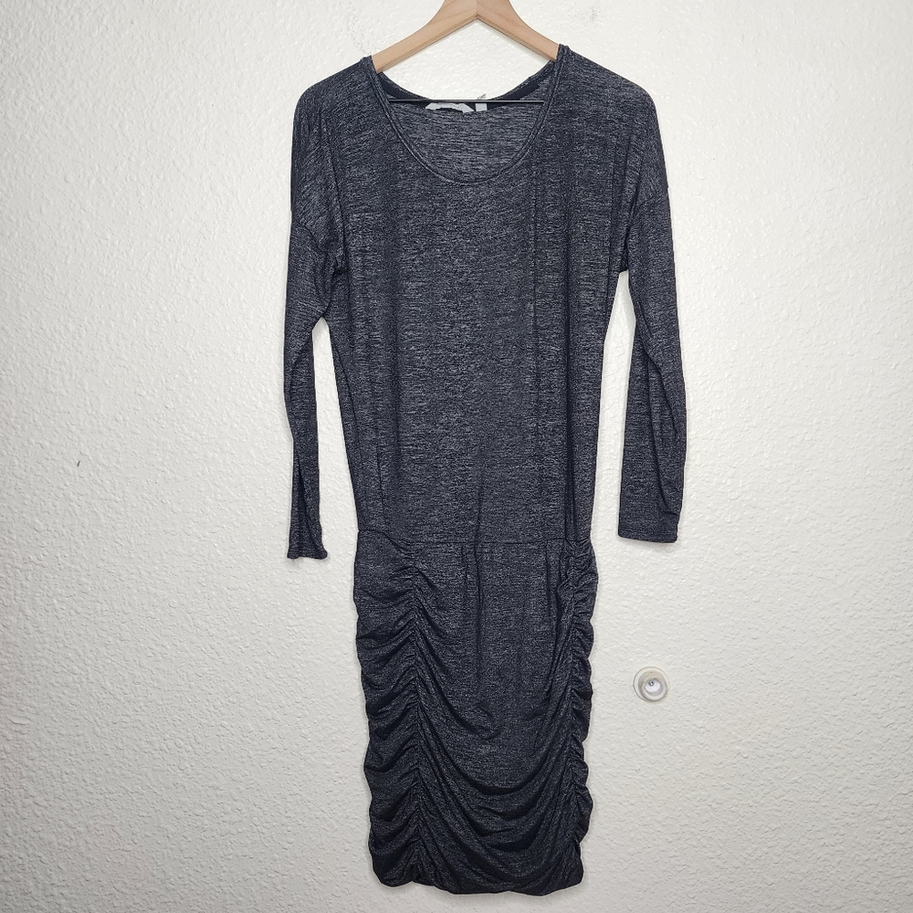 Athleta Heather Gray Ruched Tulip Scoop Neck Dress Women's Size Small